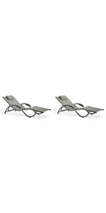 VonHaus Set of 2 Reclinable Sunloungers with Padded Headrests - Textoline Folding Sun Loungers