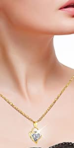 Heart Shape Gold Necklace and Delicate Love Stud Earrings gold women girl