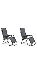 VonHaus Premium Padded Set of 2 Zero Gravity Chairs - Heavy Duty Textoline Outdoor Folding