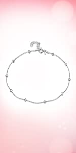Amberta 925 Sterling Silver Adjustable Anklet - Classic Chain Ankle Bracelets - 9