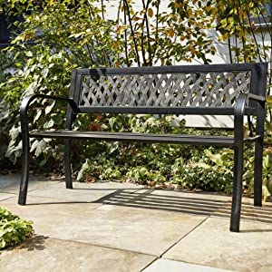 909 OUTDOOR, steel, bench, outside, garden bench, 2 people, black, water resistent