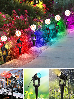 RGBW Garden Spotlights Mains Powered Color Changing Timer Memory Remote 20m Extendable IP65 Spike 