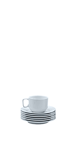 Argon Tableware White Porcelain Stacking Teacup Coffee Cup and Saucer Set