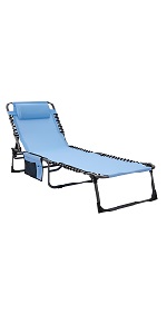 Foldable & Reclining Sun Lounger with Adjustable Headrests & Side Pocket