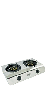 NJ-60SD Portable 2 Burner Gas Stove Double Cooktop Stainless Steel Cover 60cm Indoor LPG 7.7kW