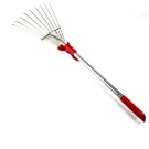 The comparison of large and small rake: The head of large rake is flat, small rake not.