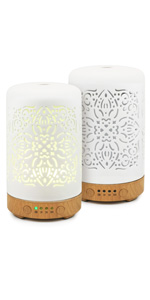 Essential Oil Diffuser White Ceramic Diffuser 100ml 2Pack Lights Home Office Humidifier Aromatherapy