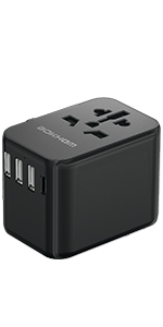 travel adapter with usb port black