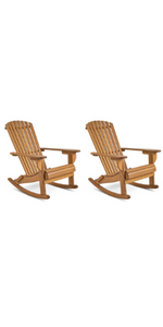 VonHaus Rocking Adirondack Chairs Set of 2 - Outdoor Stylish & Durable Garden Furniture, Natural