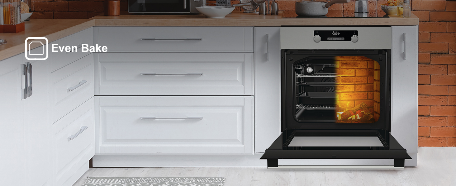 The rounded design ensures hot air circulating freely, and heating up food evenly.