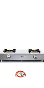 NJ NSD-2 Gas Stove 2 Burner Cooker Double Ring Indoor Cooktop Stainless Steel Gas Regulator Set