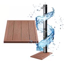 4252023104142 _Solardusche 35l Silber mit Bodenelement Holzoptik