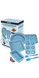 Blue silicone bakeware set