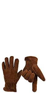cowhide work garden gardening leather wool thick cotton warm thermal winter gloves