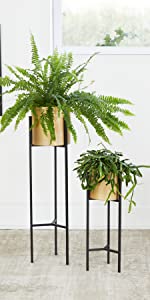 Set 2 Tall Plant Stands Black gold Metal Holders Modern Decorative Flower Pots Indoor