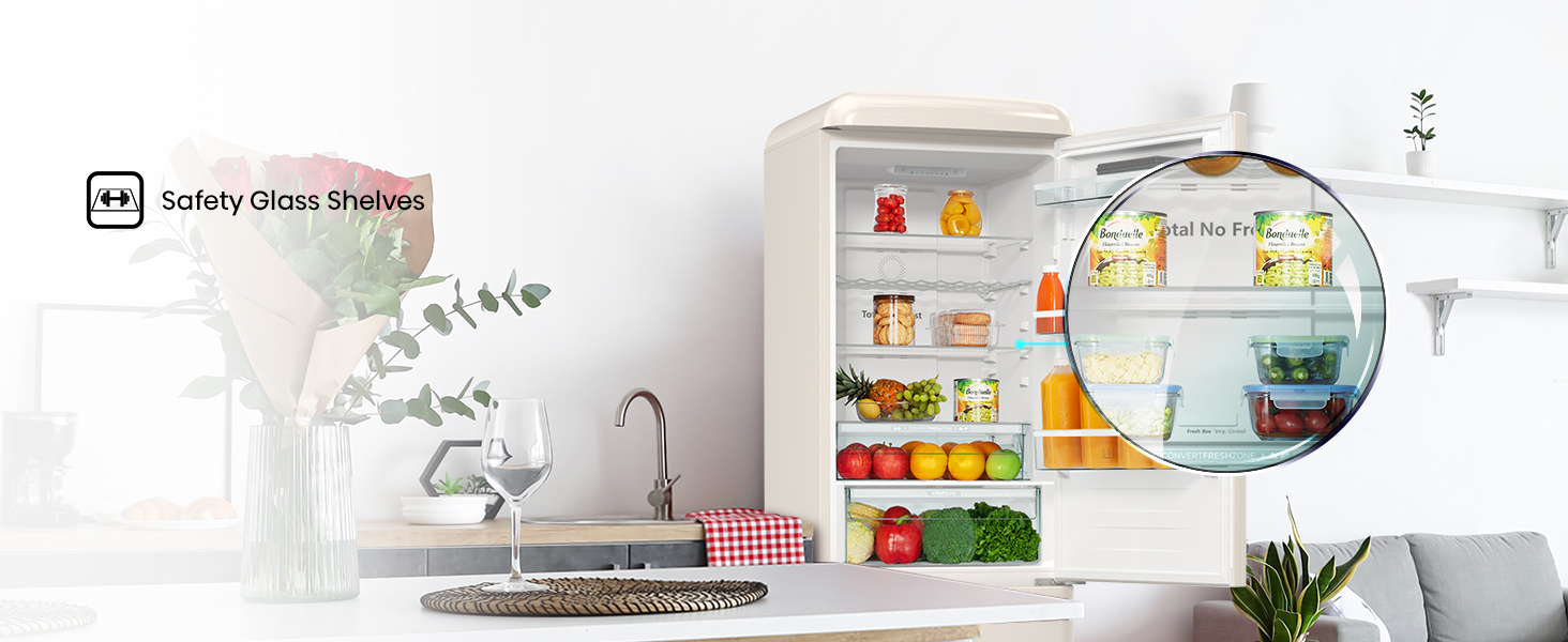 The tempered glass shelves are strong and durable enough to carry heavier loads.