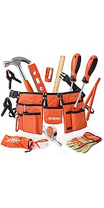 16 Piece Orange Kid's Tool Kit Set with Tool Belt