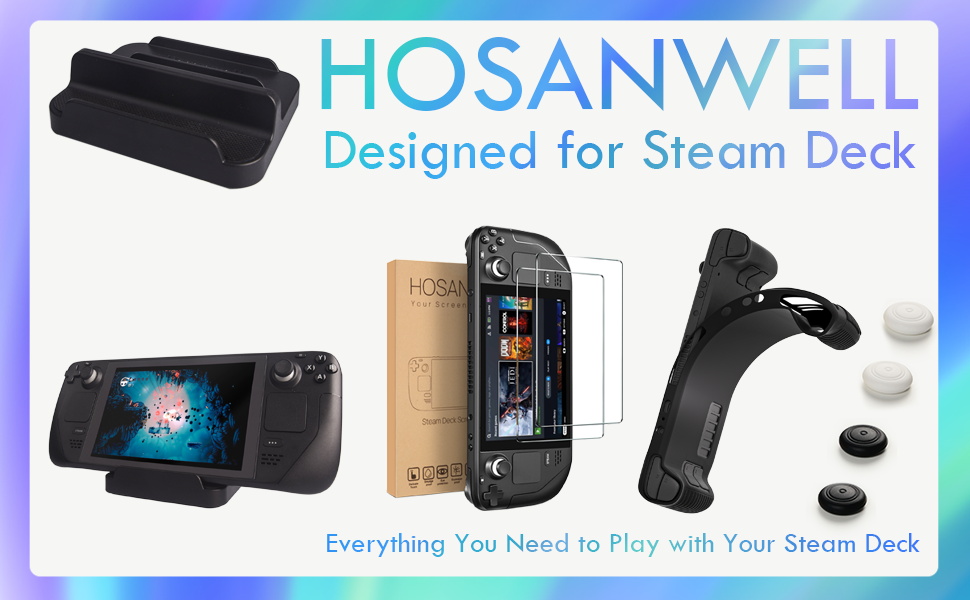 hosanwell steam deck case screen protector thumb grips
