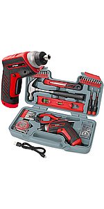 35 Piece Red Home DIY Tool Kit Set & USB Electric Power Screwdriver