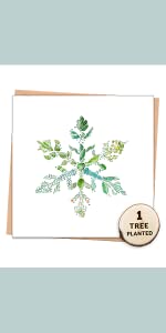 Recycled Xmas Card with Green Snowflake and 1 Tree Planted