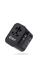 International travel adapter grounded with 3 USB for over 160 countries worldwide
