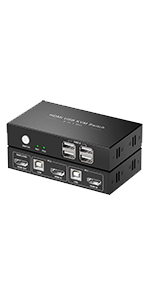 HDMI KVM Switch 2 Port Switcher,USB Switch USB Sharing Switch with 4 USB 2.0 Hub, 2 PC 1 Monitor 4K