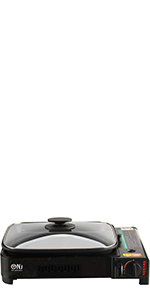 Portable Gas BBQ Deep Dish Grill Stove Tabletop Camping Cooker Non-stick Pan Glass LID