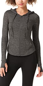 SEAUR Women Running Jacket Long Sleeves Sport Tops Zip-up Hoodie Workout Tops with Side Pockets