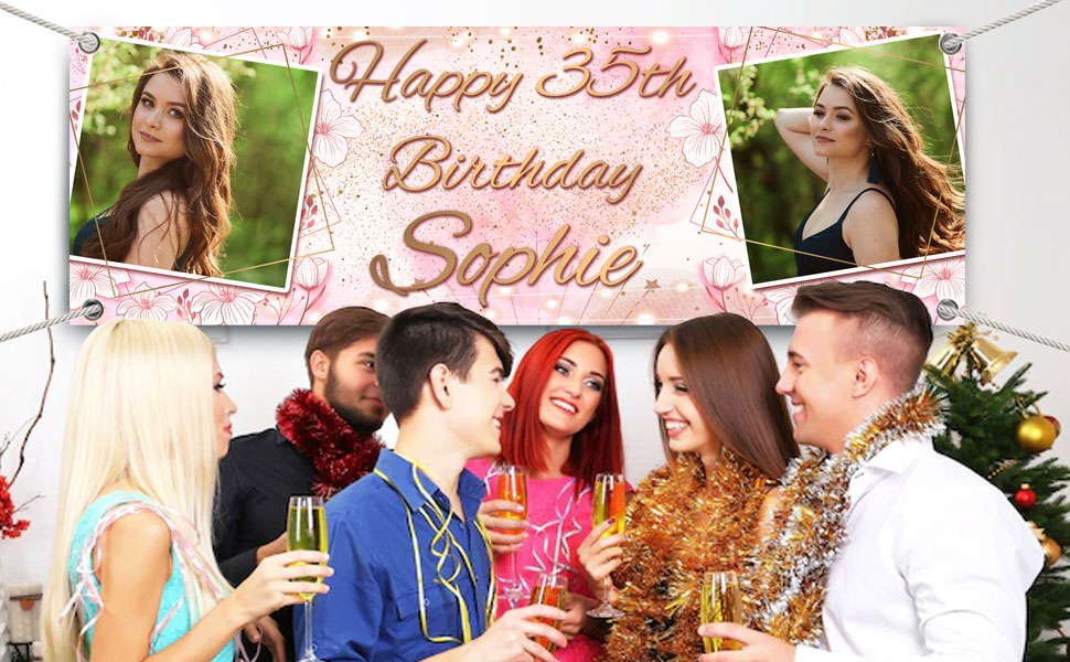 Happy birthday photo flower party banner background backdrop
