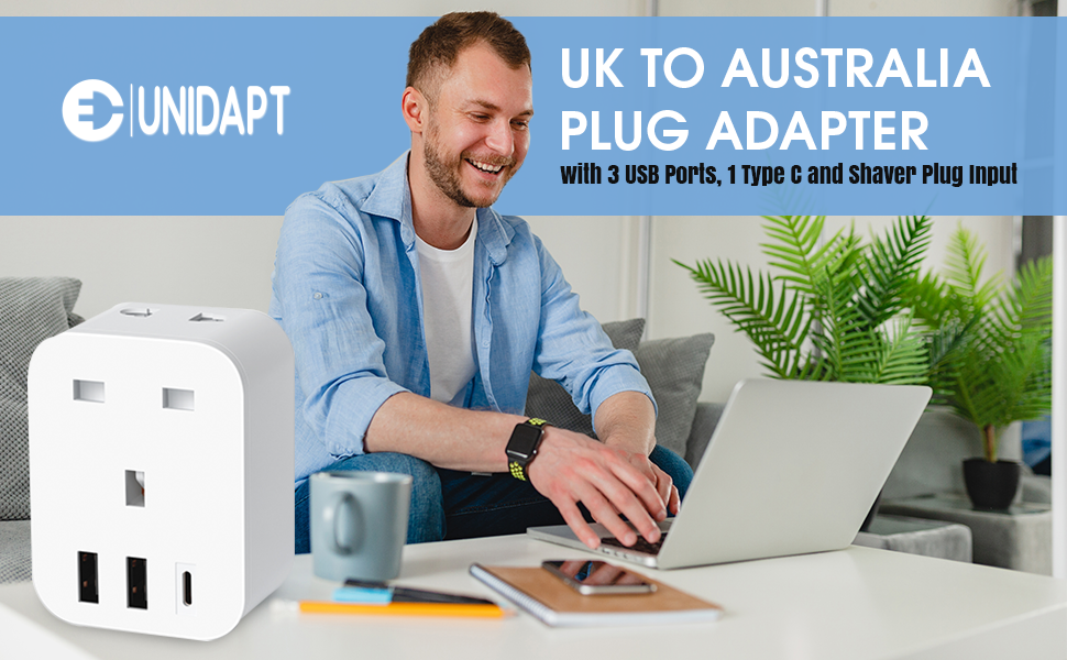 UK to Australia Plug Adapter, Unidapt Travel adapter with 3 - Keystone 4