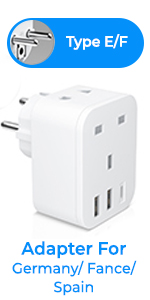 Uk to European plug adapter with 3 USB and shaver socket