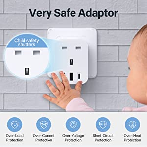 Type G to type E/F Europe. 13A travel adapter that converts 3 pin grounded to 2 pin for EU 