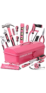 Hi-Spec 33pc Pink Beginner Tool Kit Set and Metal Box