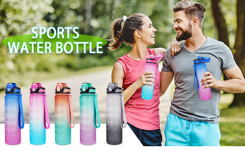 CodiCile Sports Water Bottle 1L, Leak Proof Water Bottle with Straw