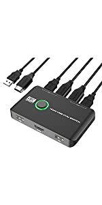 4K KVM Switch HDMI 2 Port Box for 2 Computers Share 1 Monitor 2 USB
