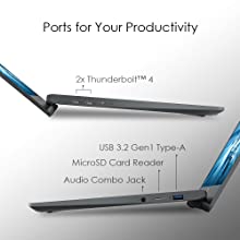 left and right side views of the laptop to show the input and output ports