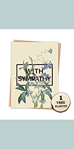 Eco condolence and Sympathy Card with forget me nots and 1 Tree Planted disc on top