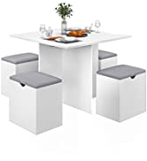Meerveil Dining Table Set, Table and 4 Stools with Soft Cushion Wooden Space Saving for Dining Ro...