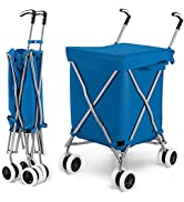 COSTWAY Folding Shopping Trolley, Collapsible Boot Cart with Wheels, Lid and Telescopic Handle, S...