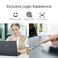 Woman writing on a notepad whilst working on the Prestige 14 Evo laptop