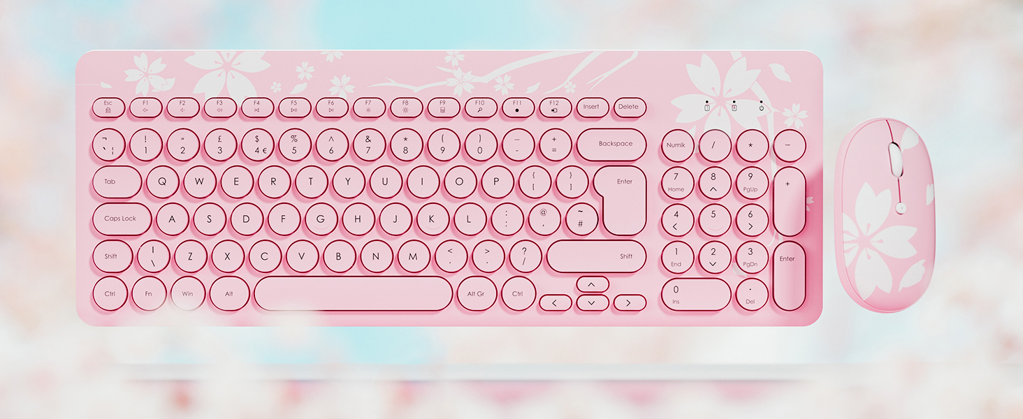 Cute Pink Wireless Keyboard Mouse Set