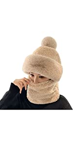 3 in 1 Winter Plush Beanie Hat