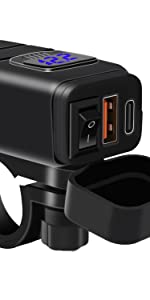 motorcycle phone charger with usb and type-c port