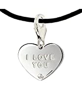 Lucchetta - Charm Pendant with Heart 'I Love You' engraved in 925 Silver with Brilliant Cubic Zir...