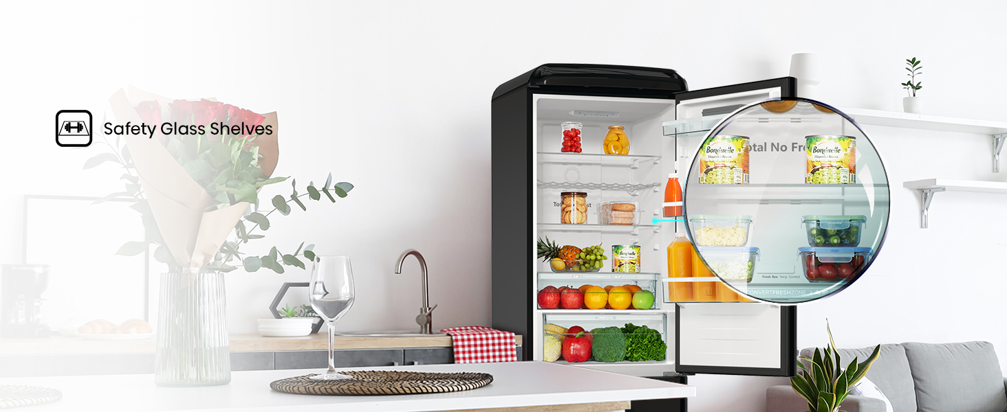 The tempered glass shelves are strong and durable enough to carry heavier loads. 