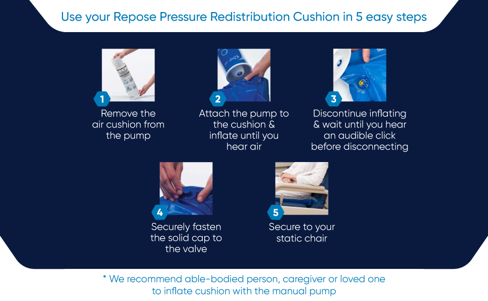 Repose Pressure Relief Seat Cushion with Manual Pump for Chair or Wheelchair 