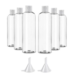 BUZIFU 6 Pcs Plastic Bottles 100ML Empty Travel Bottles Flip Cap Bottles Cosmetic Bottles Transparent Containers Air Flight Travel Bottle Set with 2 Pcs Small Funnel for Travel or Cosmetic - Clea
