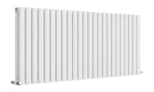 iBathUK | 600 x 1440 mm White Column Designer Radiator Horizontal Double Oval Panel