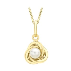 Carissima Gold Women's 9 ct Three Colour Gold Knot and Pearl Pendant with Chain of Length 46 cm