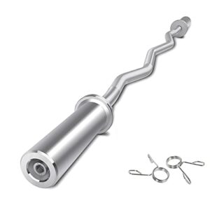 Nisorpa 47inch Olympic EZ Curl Bar Weight Lifting Barbell Bar with Non-Slip Hand Grip and 2 Spring Collars Bicep Curling Bar for Weights Strength Training Muscle Bodybuilding